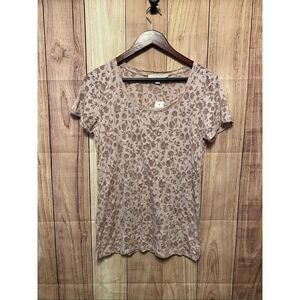 Loft Medium NWT T-shirt top brown floral slightly sheer